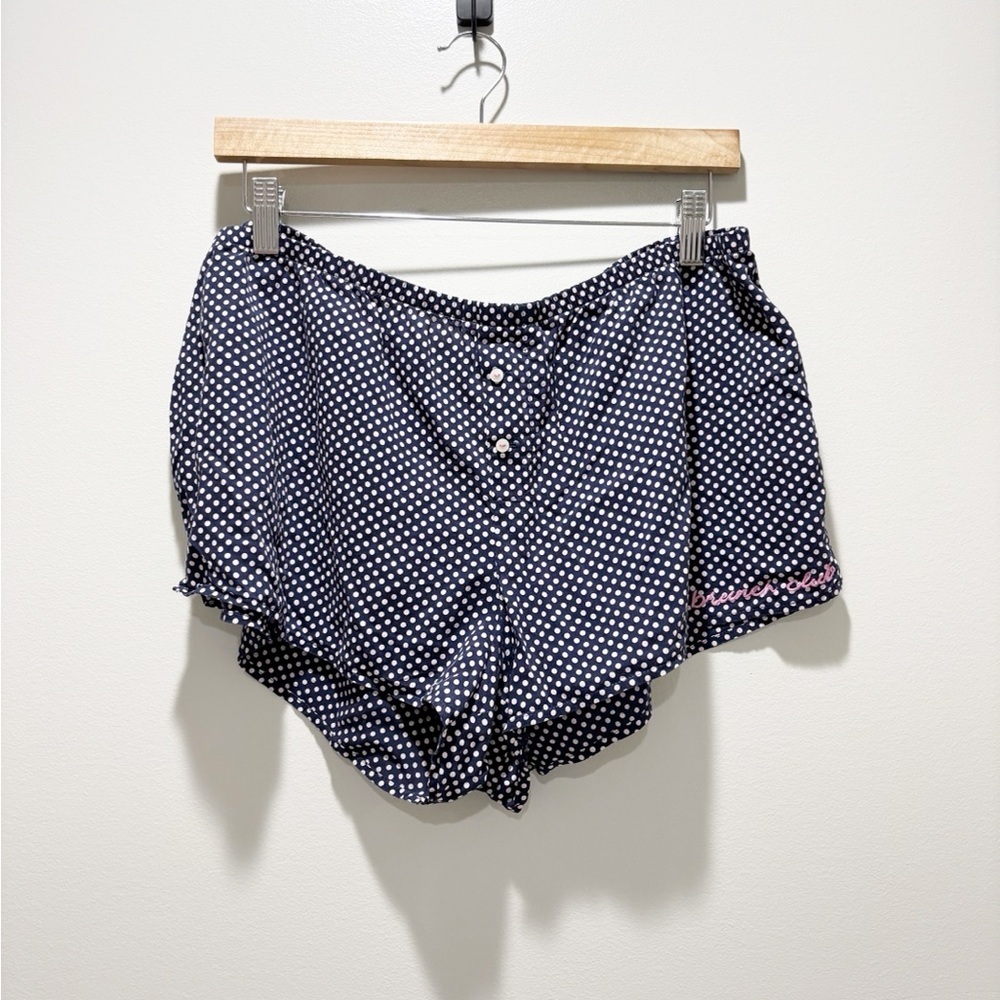 Aerie Navy Polka Dot Silky Sleep Shorts Embroidered Brunch Club Lounge Sz L